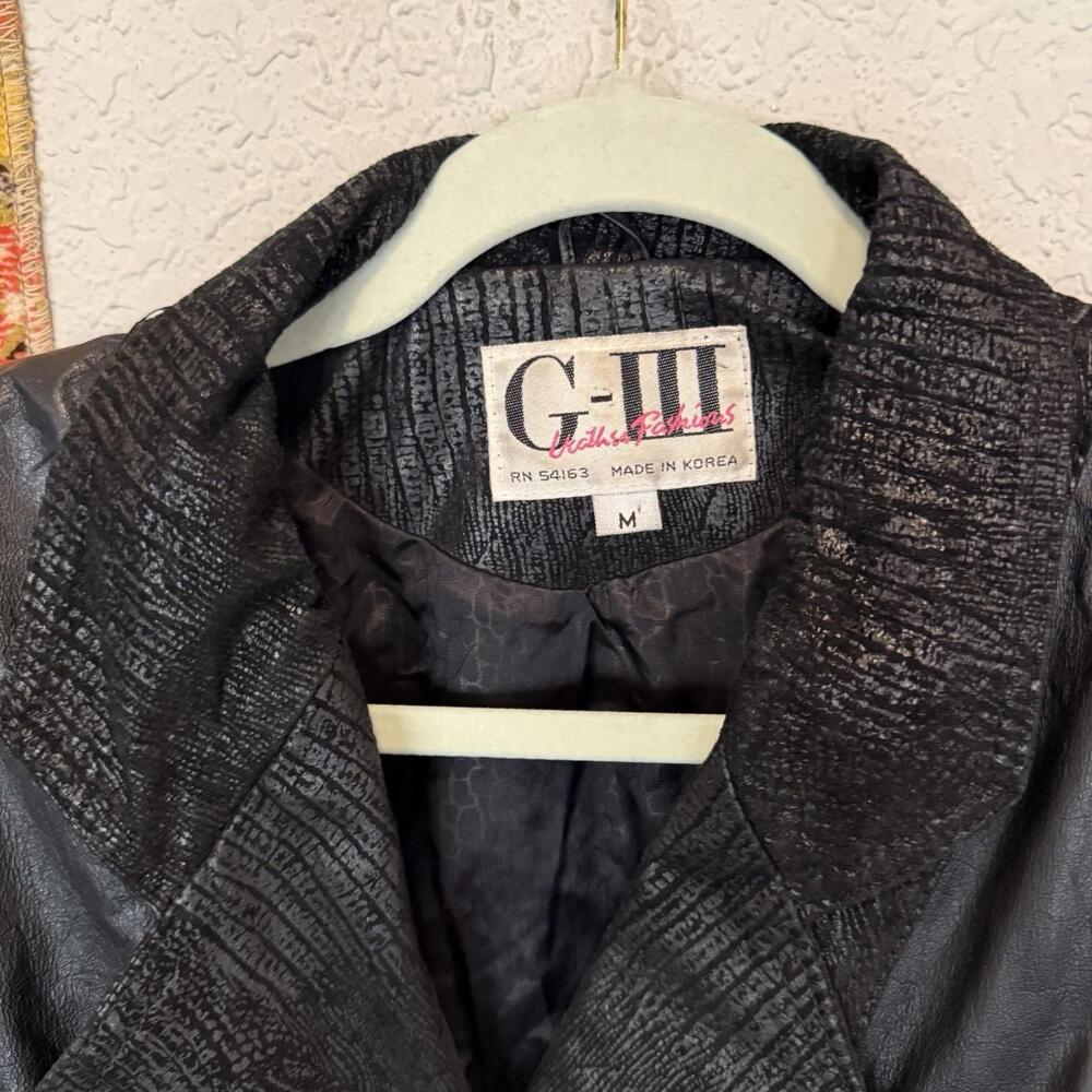 Vintage 80s Global Identity G-III Leather Bomber Black Cropped Designer Jacket M - Picture 6 of 6
